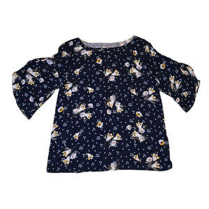 Loft Women's Navy Floral Blouse M Boho Dressy Spring Summer